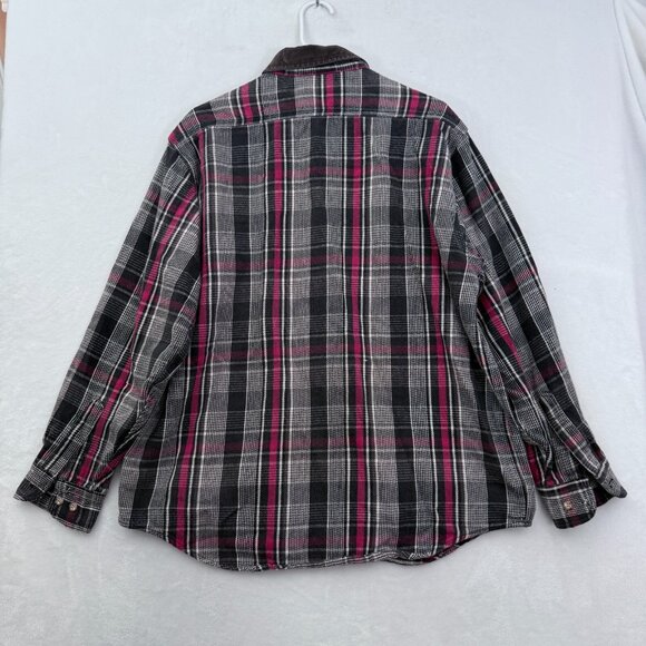 VTG Carhartt Flannel Shirt Mens L Gray Glen Plaid Coduroy Collar Pocket Outdoor - Picture 7 of 8